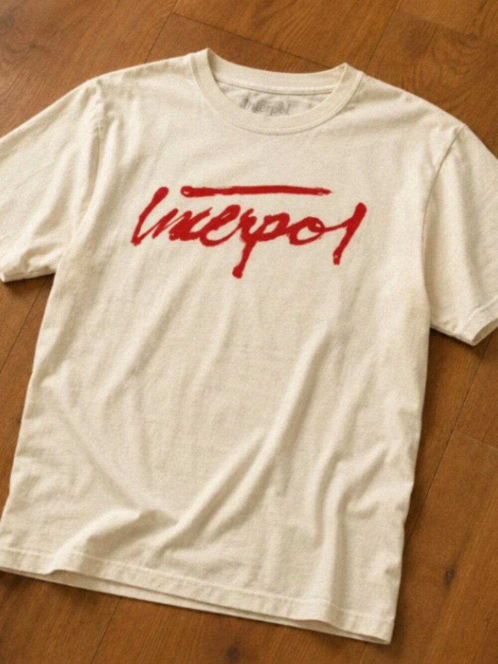 Interpol North American Script Logo Cream Concert Reprint T-Shirt